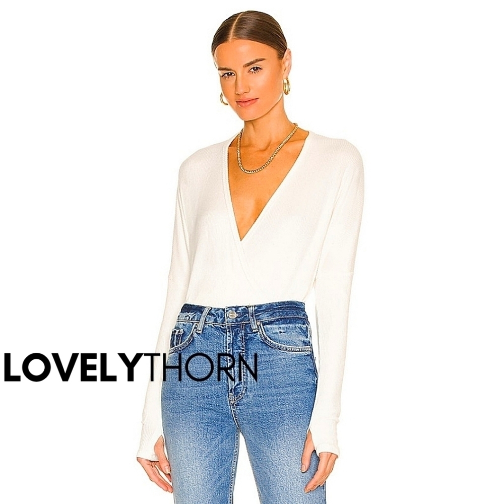 MICHAEL LAUREN // rhydian plunge v-neck rib knit surplice thumb hole sweater - Picture 5 of 11
